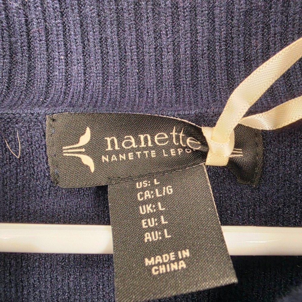 Nanette Lepore Cardigan Sweater Large Navy Blue Floral Damask Cottagecore - Picture 7 of 11